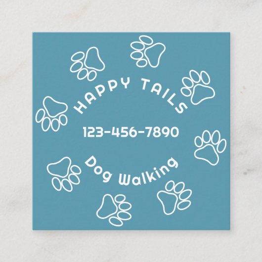 Moderne Dog Walker Paw Print Circle Blue Green Quadratische Visitenkarte (Vorderseite)