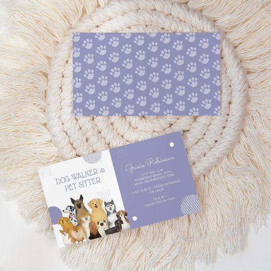 Moderne Dog Walker Pet Sitter Wasserfarbe Lila Visitenkarte