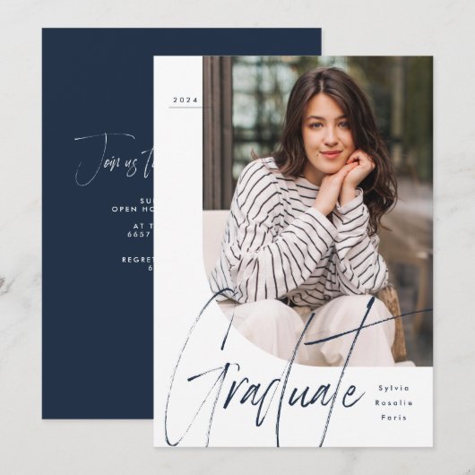 Moderne Doktorand Marine ein Foto Abschluss Einladung (Vorne/Hinten)