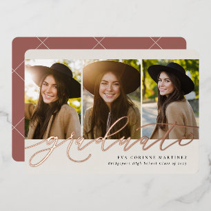 Moderne Doktorarbeit Rose 3 Foto Abschluss Folieneinladung