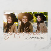 Moderne Doktorarbeit Rose 3 Foto Abschluss Folieneinladung (Vorderseite)