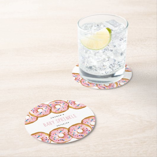 Moderne Donut Girls Babydusche Sprinkle Runder Pappuntersetzer (Vor Ort)