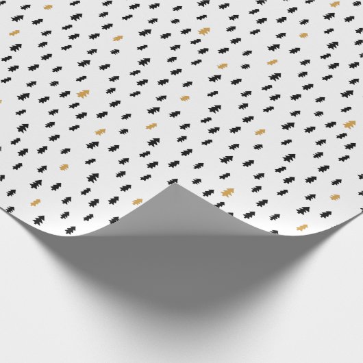 Moderne Doodle Black Gold Einfache Pinetrees auf W Geschenkpapier (Ecke)