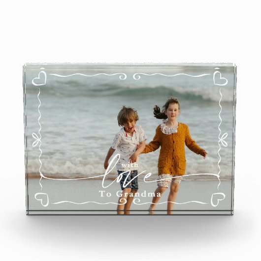 Moderne Doodle Heart Liebe Oma Keepake Fotoblock (Vorderseite)