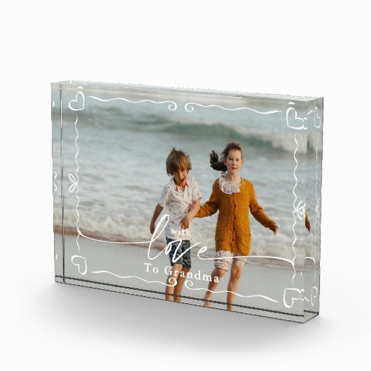 Moderne Doodle Heart Liebe Oma Keepake Fotoblock (Rechts)