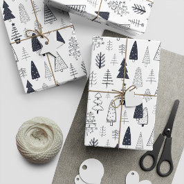 Moderne Doodle Weihnachten Wild Forest Pine Trees Geschenkpapier