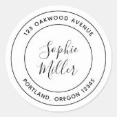 Moderne Doppelgrenzkalligraphie-Rücksendeadresse Runder Aufkleber (Vorderseite)
