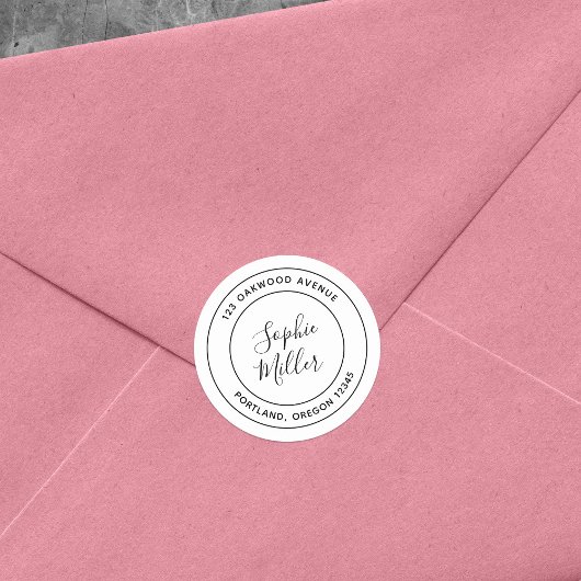 Moderne Doppelgrenzkalligraphie-Rücksendeadresse Runder Aufkleber