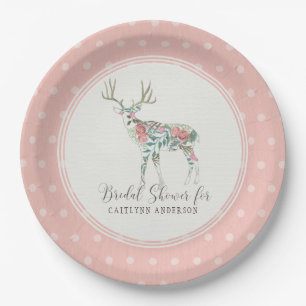 Moderne Dot Pattern Floral Rose Deer Antler Pappteller
