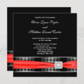 Moderne Dot Schwarz-weiß Red Classy Black Wedding Einladung (Vorne/Hinten)