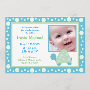 MODERNE DOT TURTLE Kindergeburtsankündigung für Fo Ankündigung