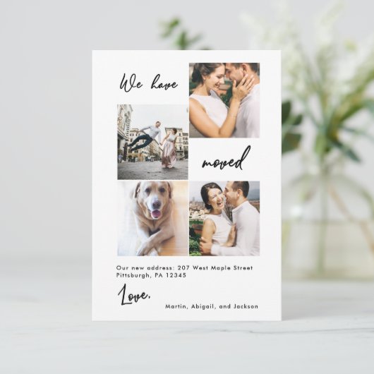 Moderne Dots Black Change of Address Foto Dankeskarte (Stehend Vorderseite)