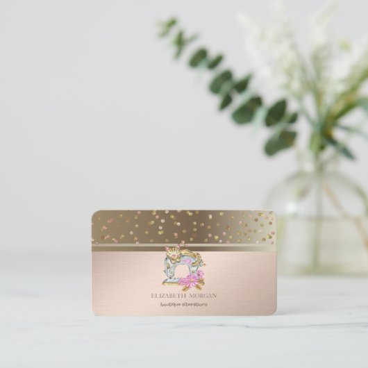 Moderne Dots Confetti Floral Nähmaschine Katze Visitenkarte (Stehend Vorderseite)