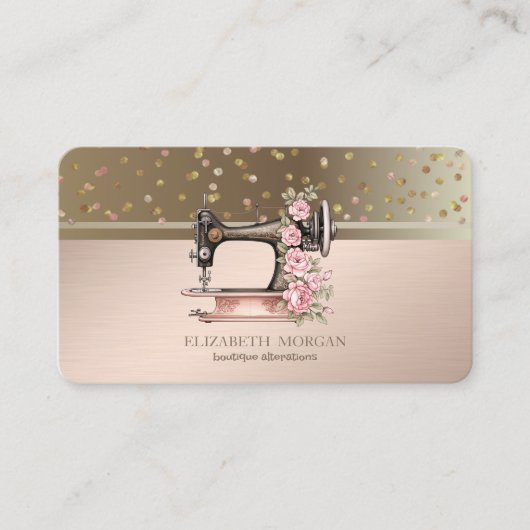 Moderne Dots Confetti Floral Nähmaschine Visitenkarte (Vorderseite)