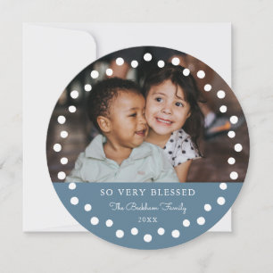 Moderne Dots Frame Blue Ornament 2 Foto Feiertagskarte