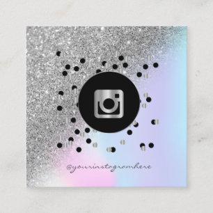 Moderne Dots Silver Glitzer Holographic Instagram Quadratische Visitenkarte