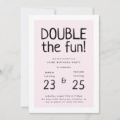 Moderne "Double the Fun" Gemeinsame Geburtstagspar Einladung (Vorderseite)