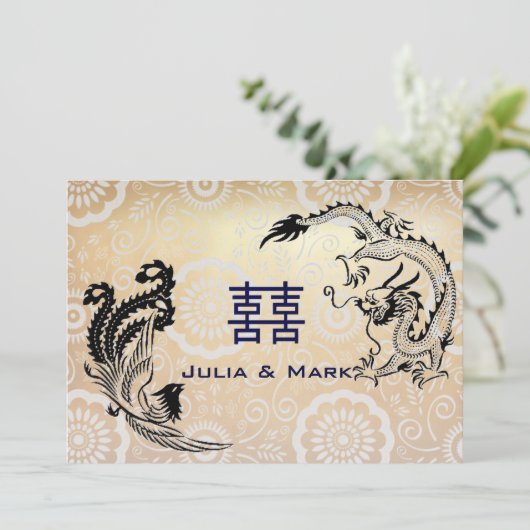 Moderne Drache-Phoenix chinesische Einladung (Stehend Vorderseite)