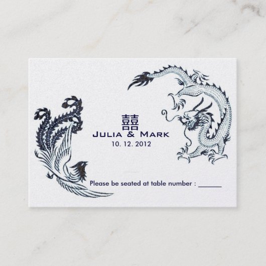 Moderne Dragon-Phoenix Chinese Wedding Table Card  Platzkarte (Vorderseite)