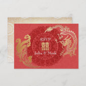 Moderne Dragon-Phoenix-Chinesische Hochzeit RSVP R (Vorne/Hinten)