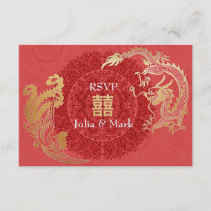 Moderne Dragon-Phoenix-Chinesische Hochzeit RSVP R Karte