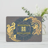 Moderne Dragon-Phoenix-Chinesische Hochzeitseinlad Einladung (Stehend Vorderseite)