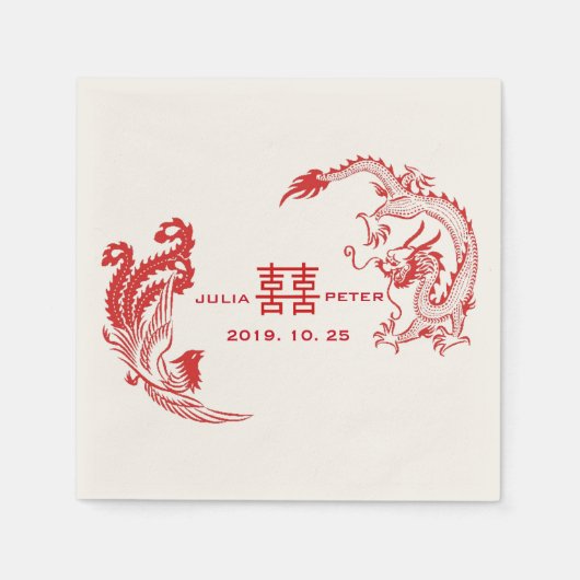 Moderne Dragon-Phoenix Personalisierte chinesische Serviette (Vorderseite)