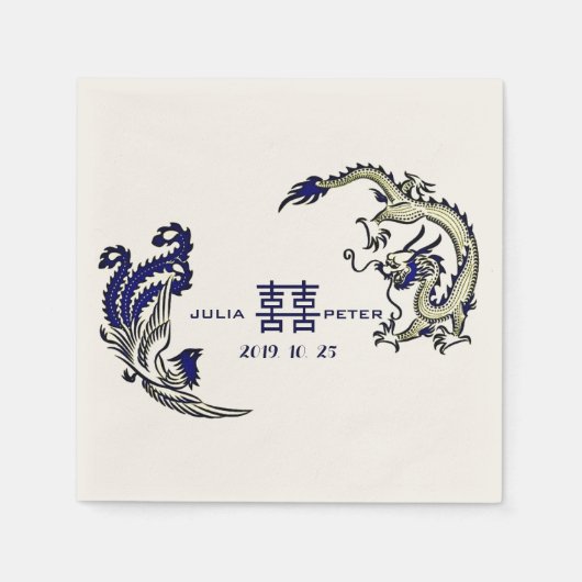 Moderne Dragon-Phoenix Personalisierte chinesische Serviette (Vorderseite)