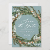 Moderne Drehbuch Eukalyptus elegante Hochzeit Save The Date (Vorderseite)