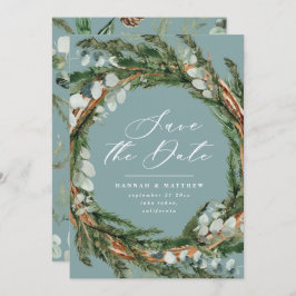 Moderne Drehbuch Eukalyptus elegante Hochzeit Save The Date