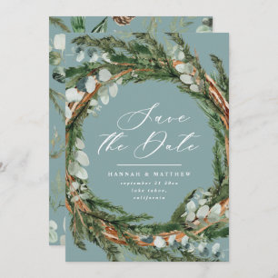 Moderne Drehbuch Eukalyptus elegante Hochzeit Save The Date