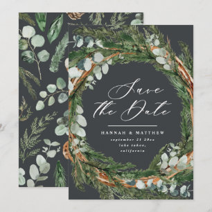 Moderne Drehbuch Eukalyptus elegante Hochzeit Save The Date