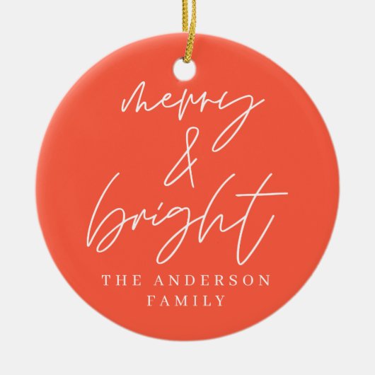 Moderne Drehbuch-Foto fröhlich & hellrot Weihnacht Keramik Ornament (Vorne)