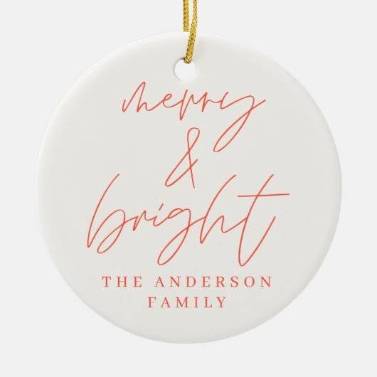 Moderne Drehbuch-Foto fröhlich & hellrot Weihnacht Keramik Ornament (Vorne)