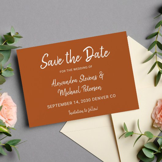 Moderne Drehbuch Herbst Terracotta Hochzeit Save The Date