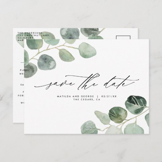 Moderne Drehbuch-Hochzeit Ankündigungspostkarte (Vorne/Hinten)