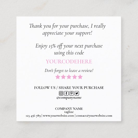 moderne Drehbuch-Holografie danke für Ihre Bestell Quadratische Visitenkarte (Rückseite)