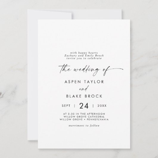 Moderne Drehbuch Lässig Grooms Eltern Hochzeit Einladung (Vorderseite)