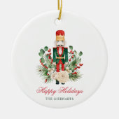 Moderne Drehbuch Nutcracker Happy Holidays Keramik Ornament (Vorne)