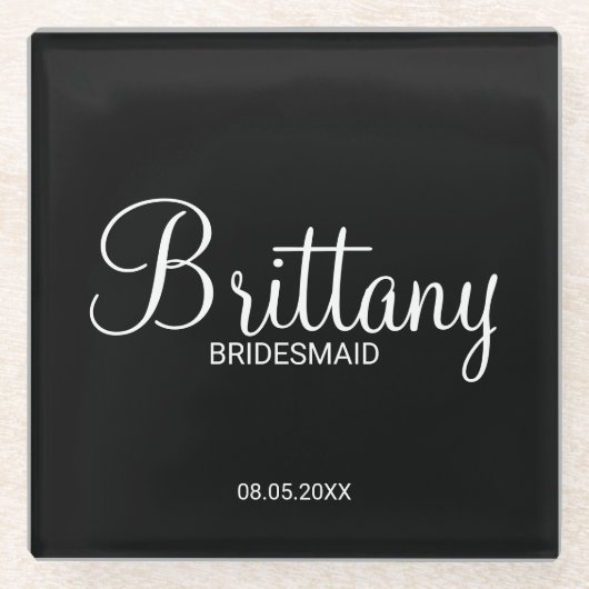 Moderne Drehbuch Personalisierte Bridesmaier Glasuntersetzer (Vorderseite)