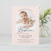 Moderne Drehbuch Religiöse Taufe & Christening Einladung (Stehend Vorderseite)