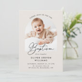 Moderne Drehbuch Religiöse Taufe & Christening Einladung (Stehend Vorderseite)