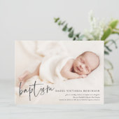 Moderne Drehbuch Religiöse Taufe & Christening Inv Einladung (Stehend Vorderseite)