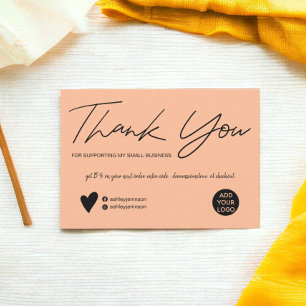 Moderne Drehbuch schwarz und pfirsichfarben Auftra Dankeskarte