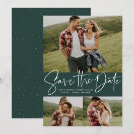 Moderne Drehbuch-Trend drei Foto grün Save The Date