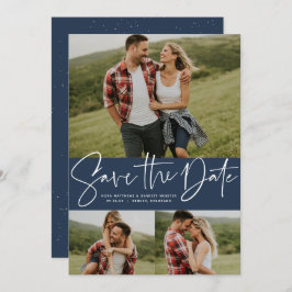 Moderne Drehbuch-Trend Drei-Foto-Marine Save The Date