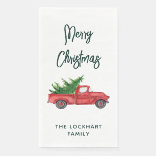 Moderne Drehbuch Weihnachten Vintager Truck Urlaub Serviette