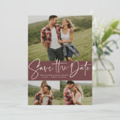 Moderne Drehbuchentwicklung mit drei Fotos Save The Date (Stehend Vorderseite)