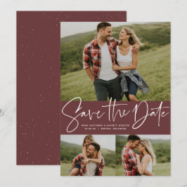 Moderne Drehbuchentwicklung mit drei Fotos Save The Date
