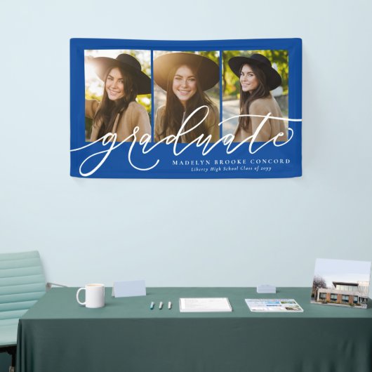 Moderne Drehbücher absolvieren drei Foto blauer Ab Banner (Messeveranstaltung)